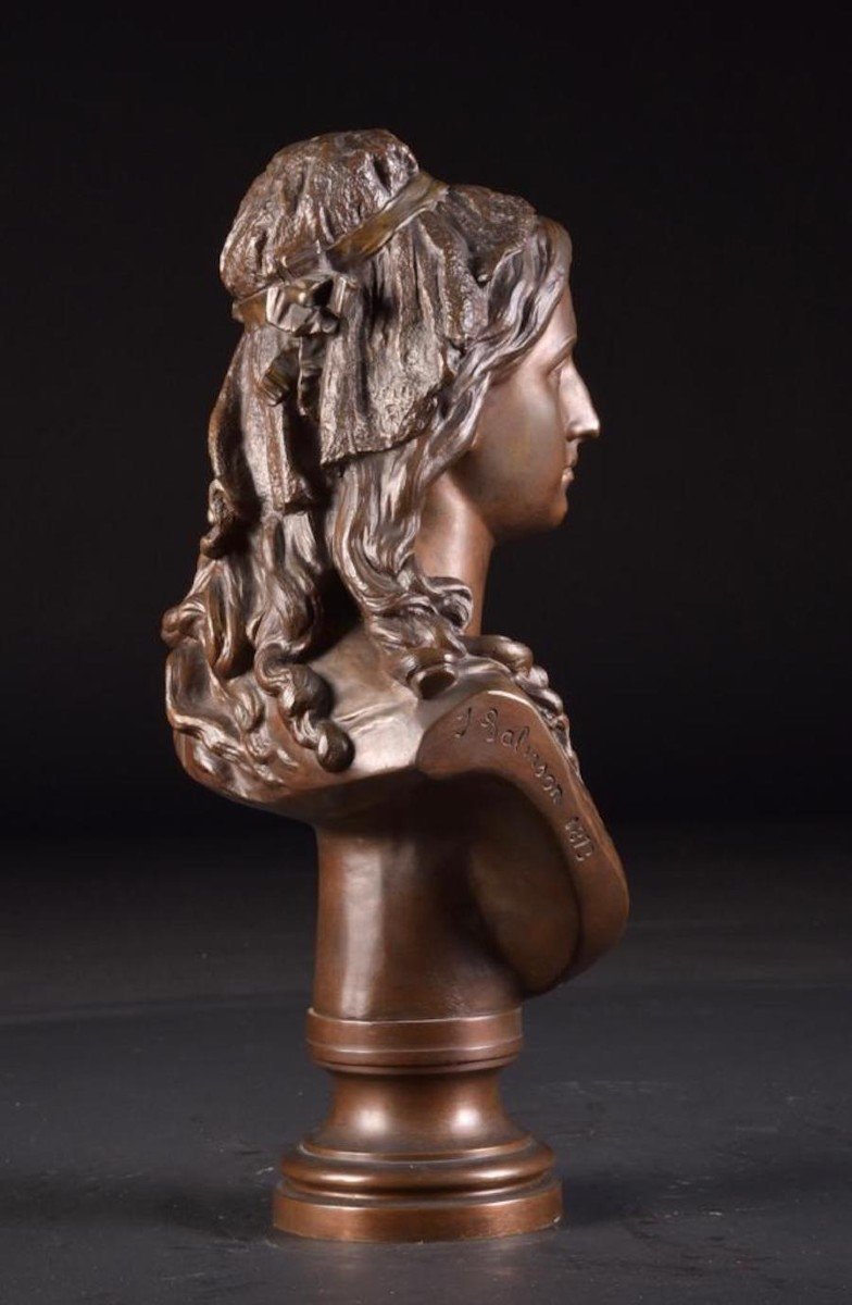 Buste Antique De Femme En Bronze Par Jean Jules Salmson Et P. Bauer, France, 1873-photo-5