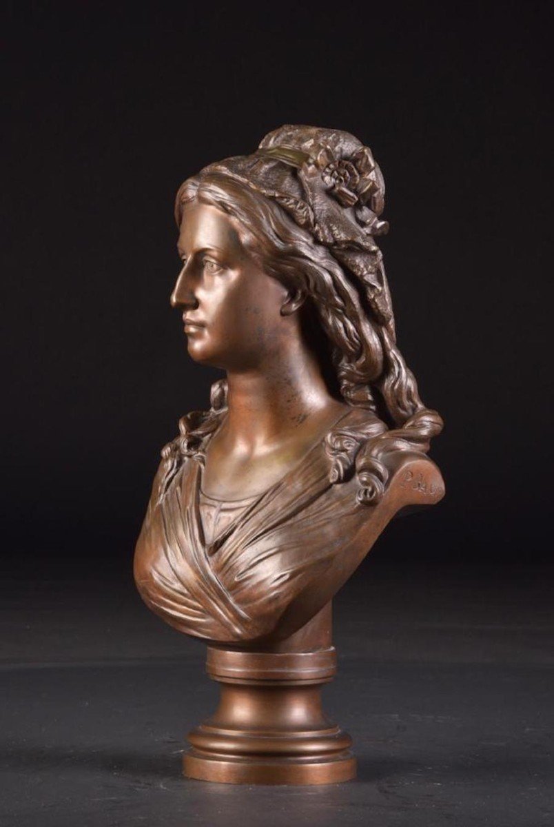 Buste Antique De Femme En Bronze Par Jean Jules Salmson Et P. Bauer, France, 1873-photo-7