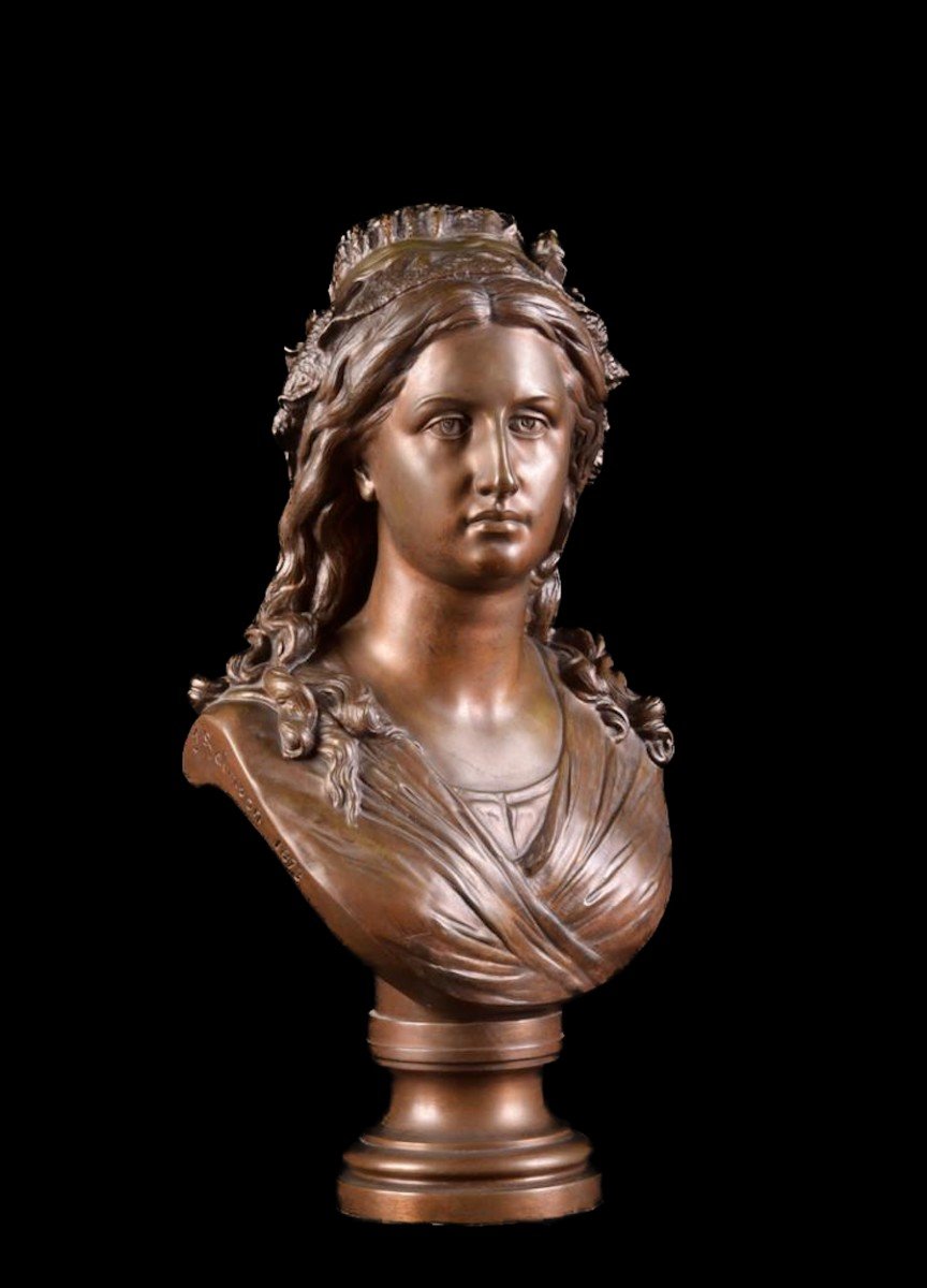 Buste Antique De Femme En Bronze Par Jean Jules Salmson Et P. Bauer, France, 1873-photo-8