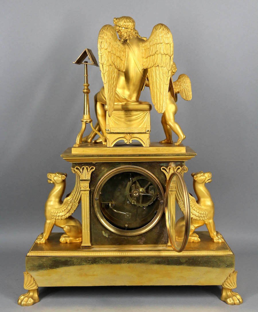 Horloge de cheminée Empire en bronze du début du XIXe siècle (1810)  avec Apollon et Orphée-photo-6