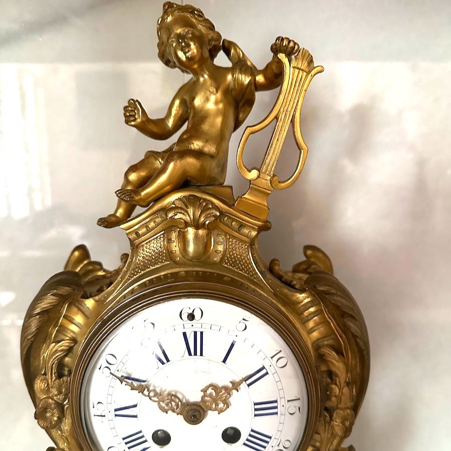 Exquise Table/horloge De Cheminée En Bronze Doré Louis XVI Avec Putti-photo-2