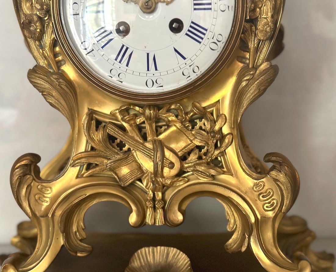 Exquise Table/horloge De Cheminée En Bronze Doré Louis XVI Avec Putti-photo-4