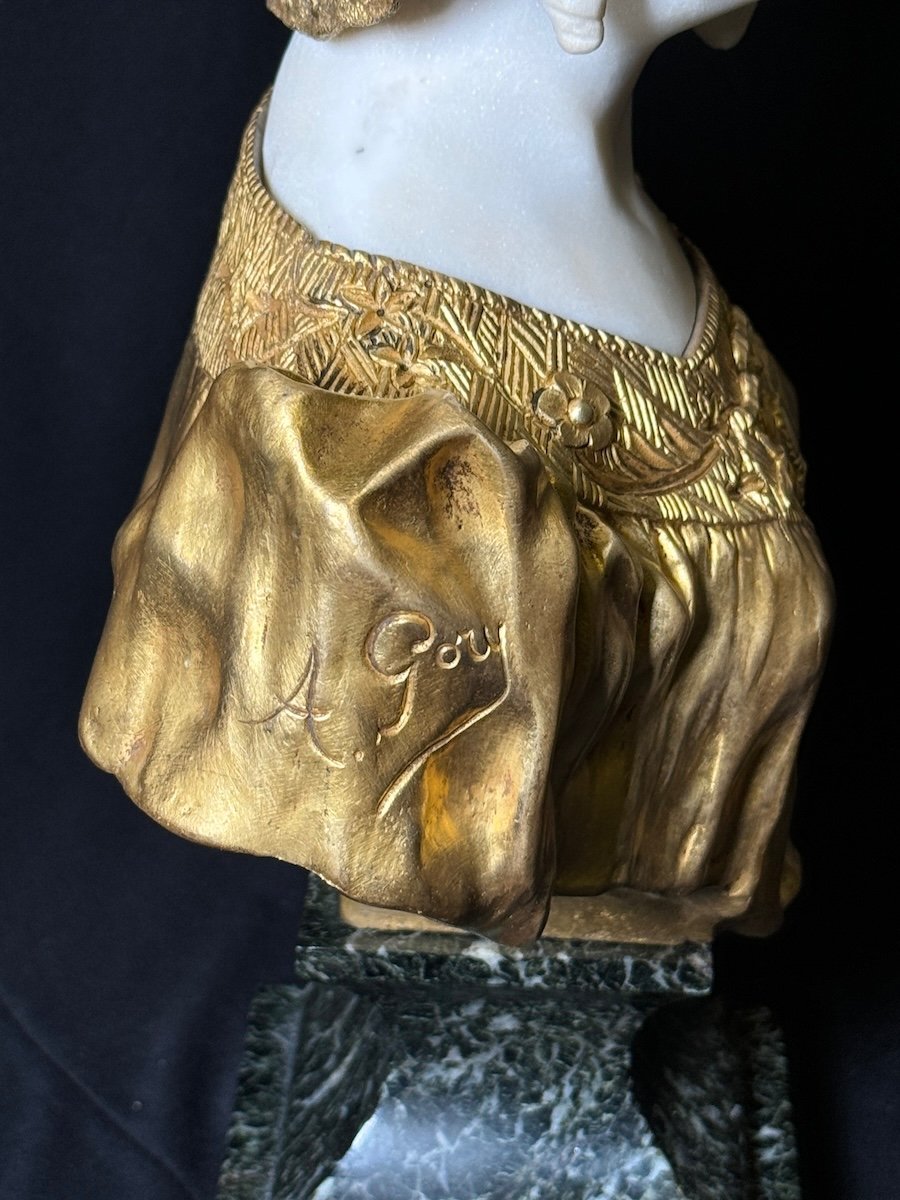 Art Deco Bust In Marble And Gilt Bronze By Affortunato Gory (italy, 1869-1925), C.1920-photo-2