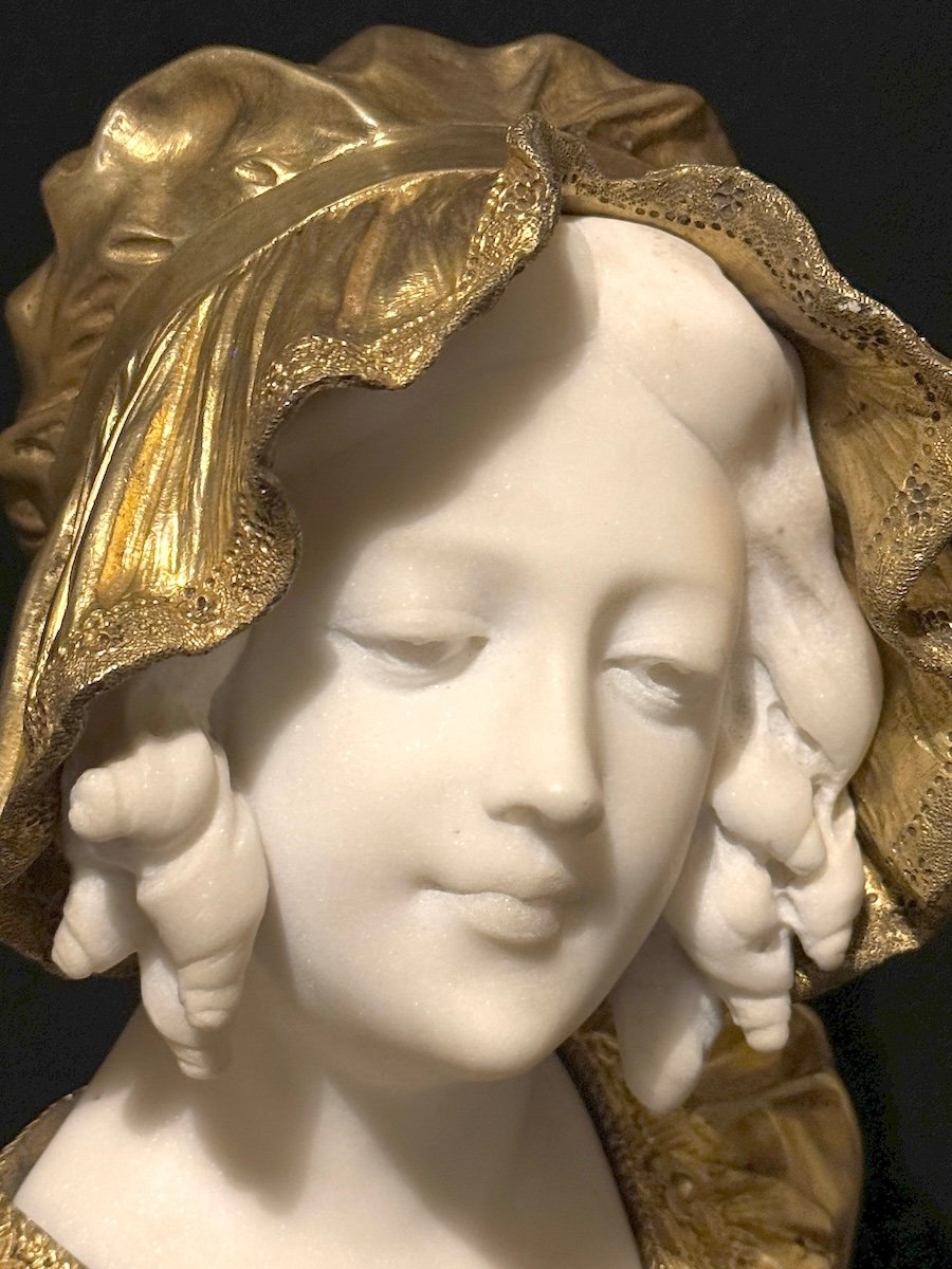 Art Deco Bust In Marble And Gilt Bronze By Affortunato Gory (italy, 1869-1925), C.1920-photo-3