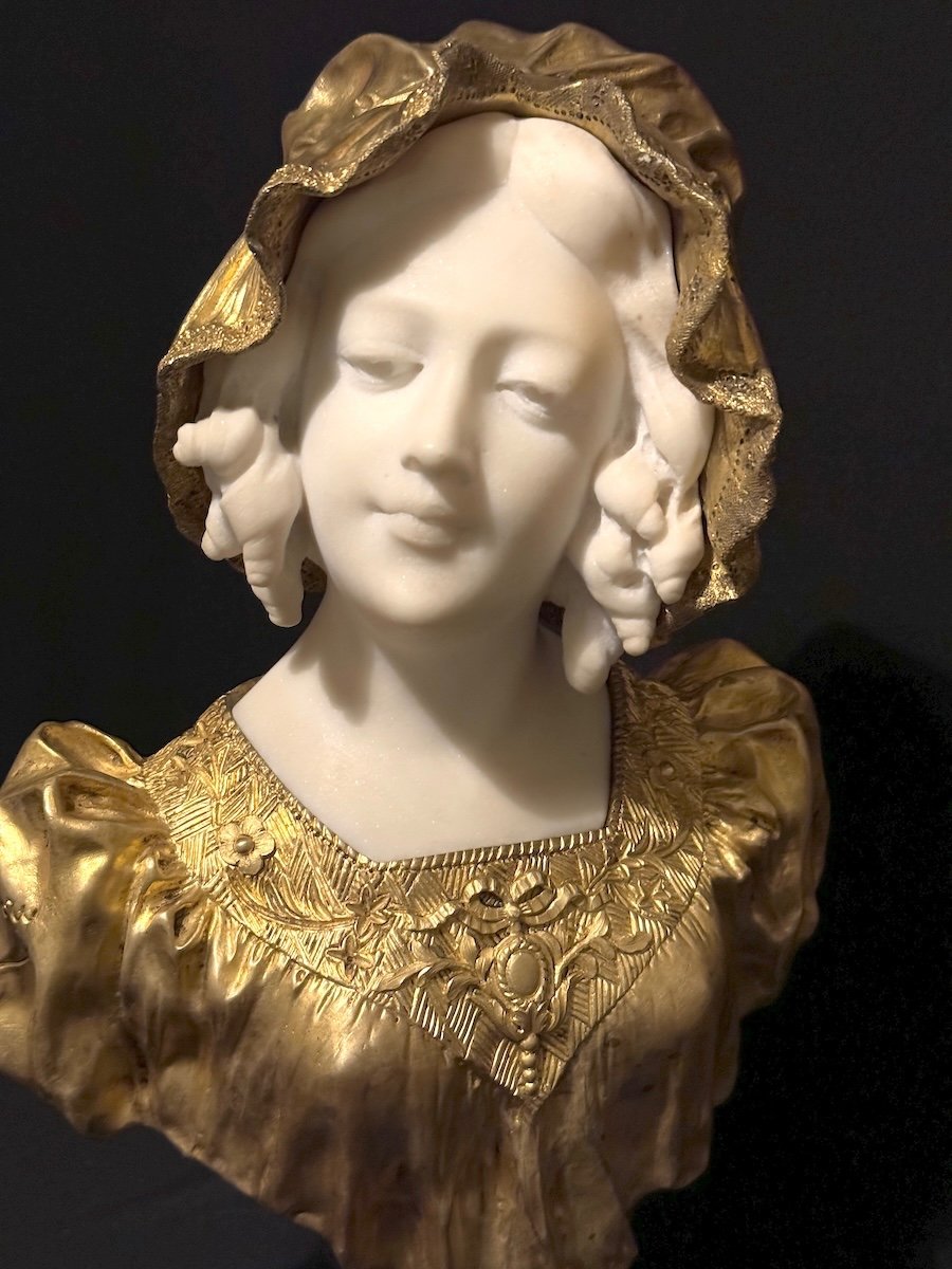 Art Deco Bust In Marble And Gilt Bronze By Affortunato Gory (italy, 1869-1925), C.1920-photo-4