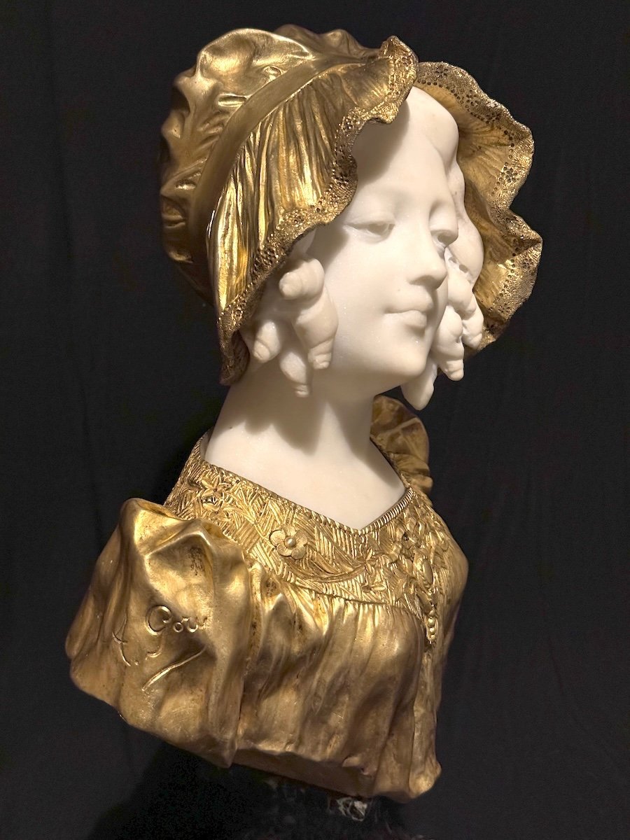 Art Deco Bust In Marble And Gilt Bronze By Affortunato Gory (italy, 1869-1925), C.1920-photo-3