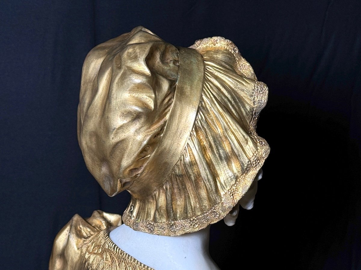 Art Deco Bust In Marble And Gilt Bronze By Affortunato Gory (italy, 1869-1925), C.1920-photo-4