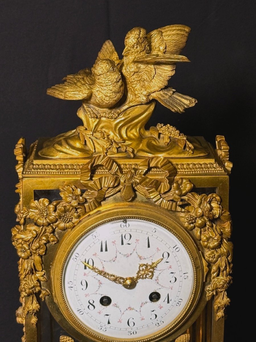 Ensemble d'Horloges Louis XVI 19ème Siècle En Bronze, Cristal Et Marbre - 3 Pièces-photo-3