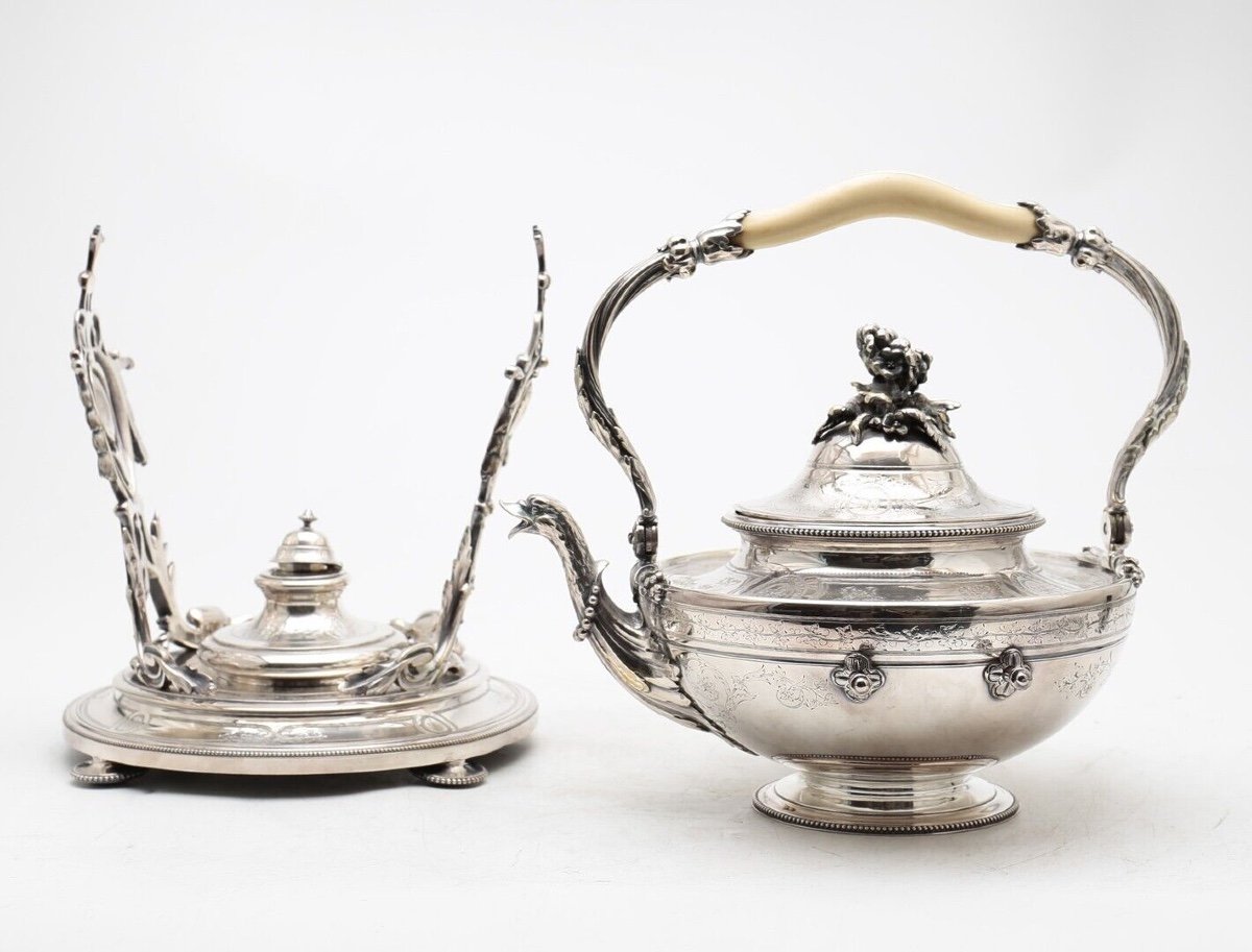 Ensemble Samovar Et Théière Plaqué Argent Christofle Du 19ème Ct Français - 4 Pièces Originales-photo-3