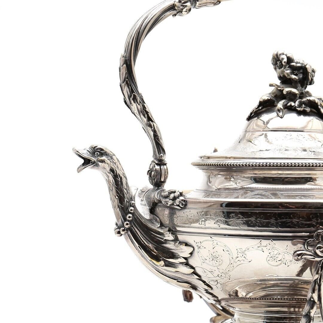 Ensemble Samovar Et Théière Plaqué Argent Christofle Du 19ème Ct Français - 4 Pièces Originales-photo-4