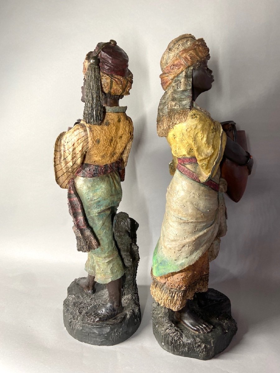 19th Century Italian Polychrome Terracotta Majolica Blackamoor Figurines-photo-7