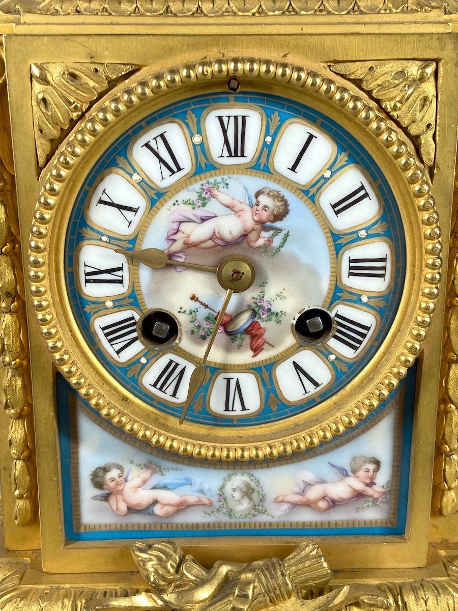 19th Century Louis XVI Ormolu Table Clock With Sevres Porcelain Circa 1855-1860-photo-2