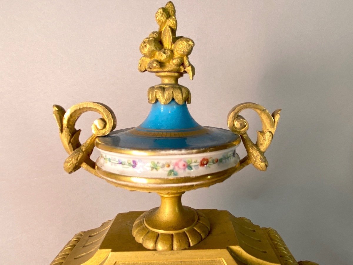 19th Century Louis XVI Ormolu Table Clock With Sevres Porcelain Circa 1855-1860-photo-4