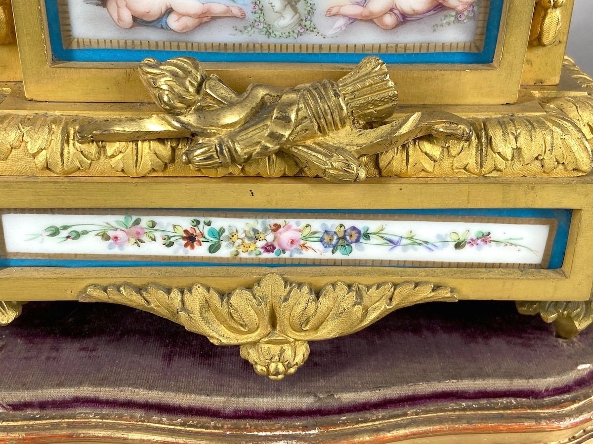 19th Century Louis XVI Ormolu Table Clock With Sevres Porcelain Circa 1855-1860-photo-3