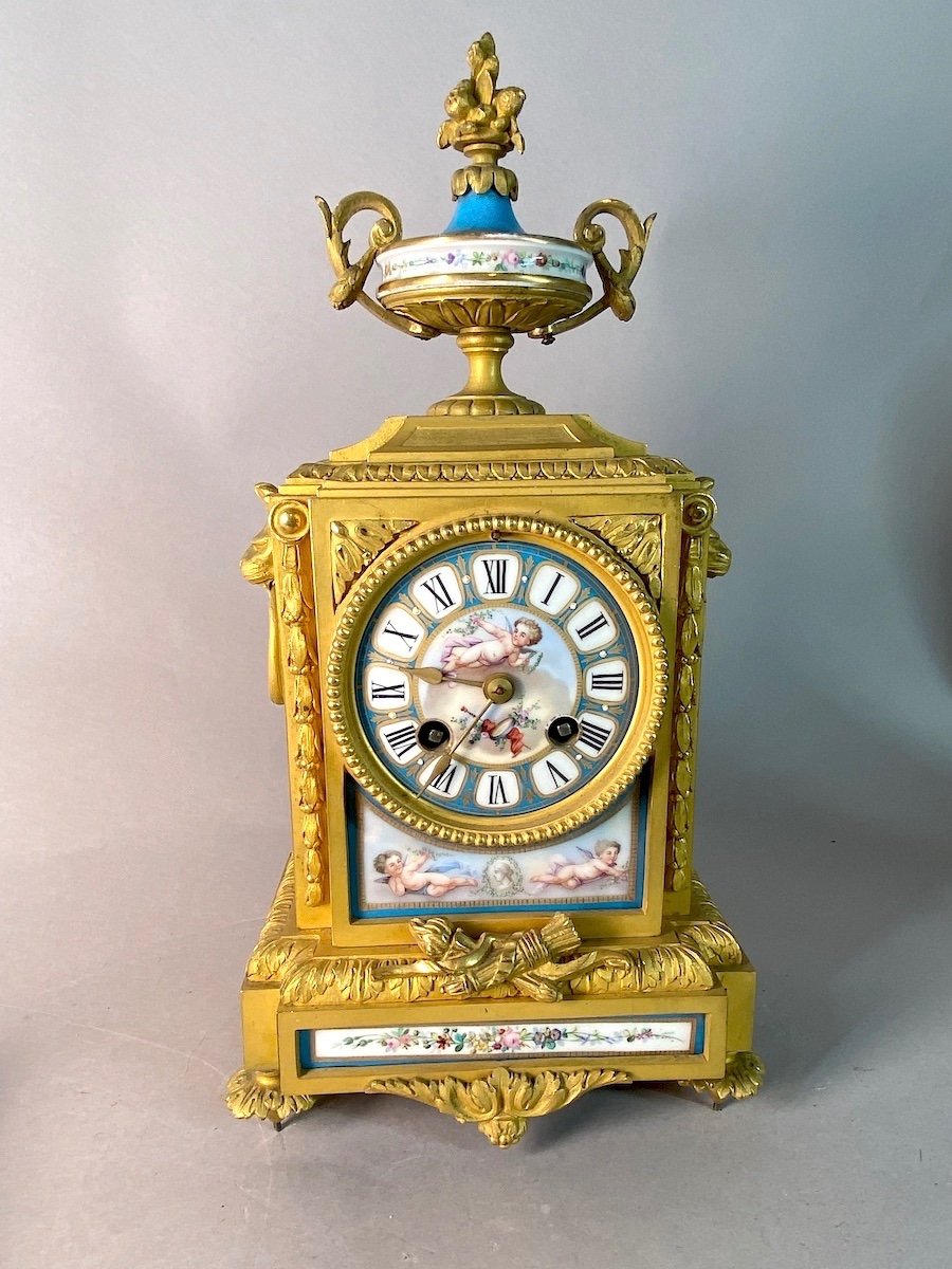 19th Century Louis XVI Ormolu Table Clock With Sevres Porcelain Circa 1855-1860-photo-6