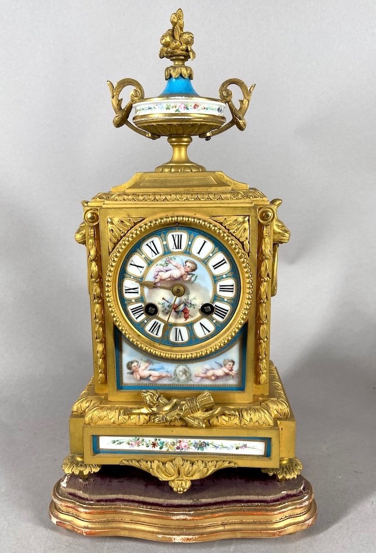 19th Century Louis XVI Ormolu Table Clock With Sevres Porcelain Circa 1855-1860