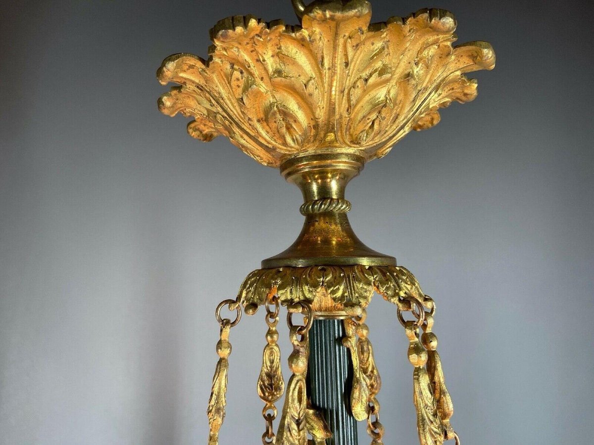 Lustre Ancien Français 1880s Louis XVI En Bronze Doré 24k Avec Bras Motif Aigle Original-photo-2