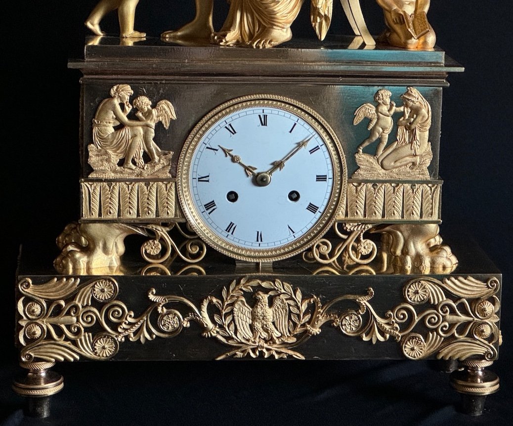 Antique French Empire Ormolu Clock 1810 - Venus, Cupid And Anteros - Rare Design-photo-3