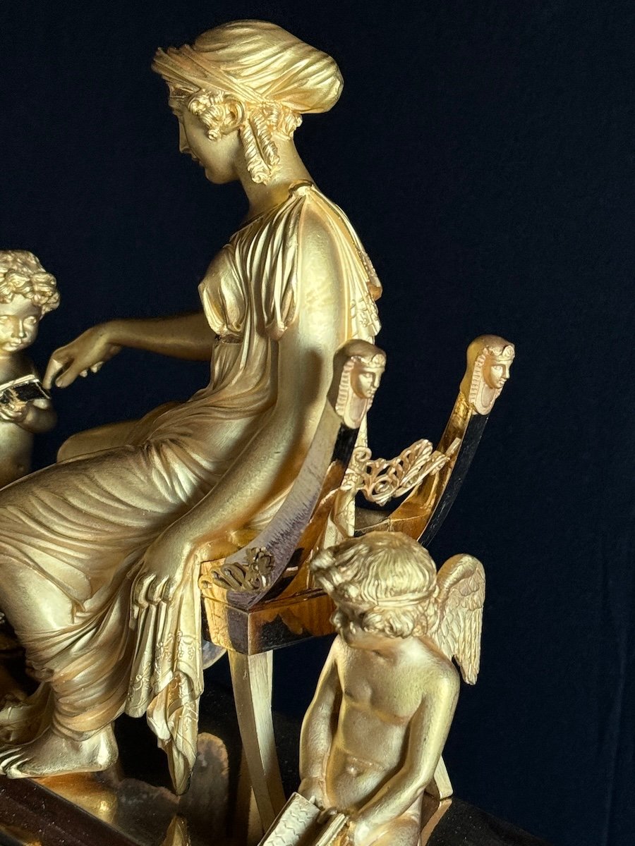 Antique French Empire Ormolu Clock 1810 - Venus, Cupid And Anteros - Rare Design-photo-3