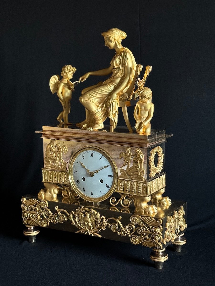 Antique French Empire Ormolu Clock 1810 - Venus, Cupid And Anteros - Rare Design-photo-4