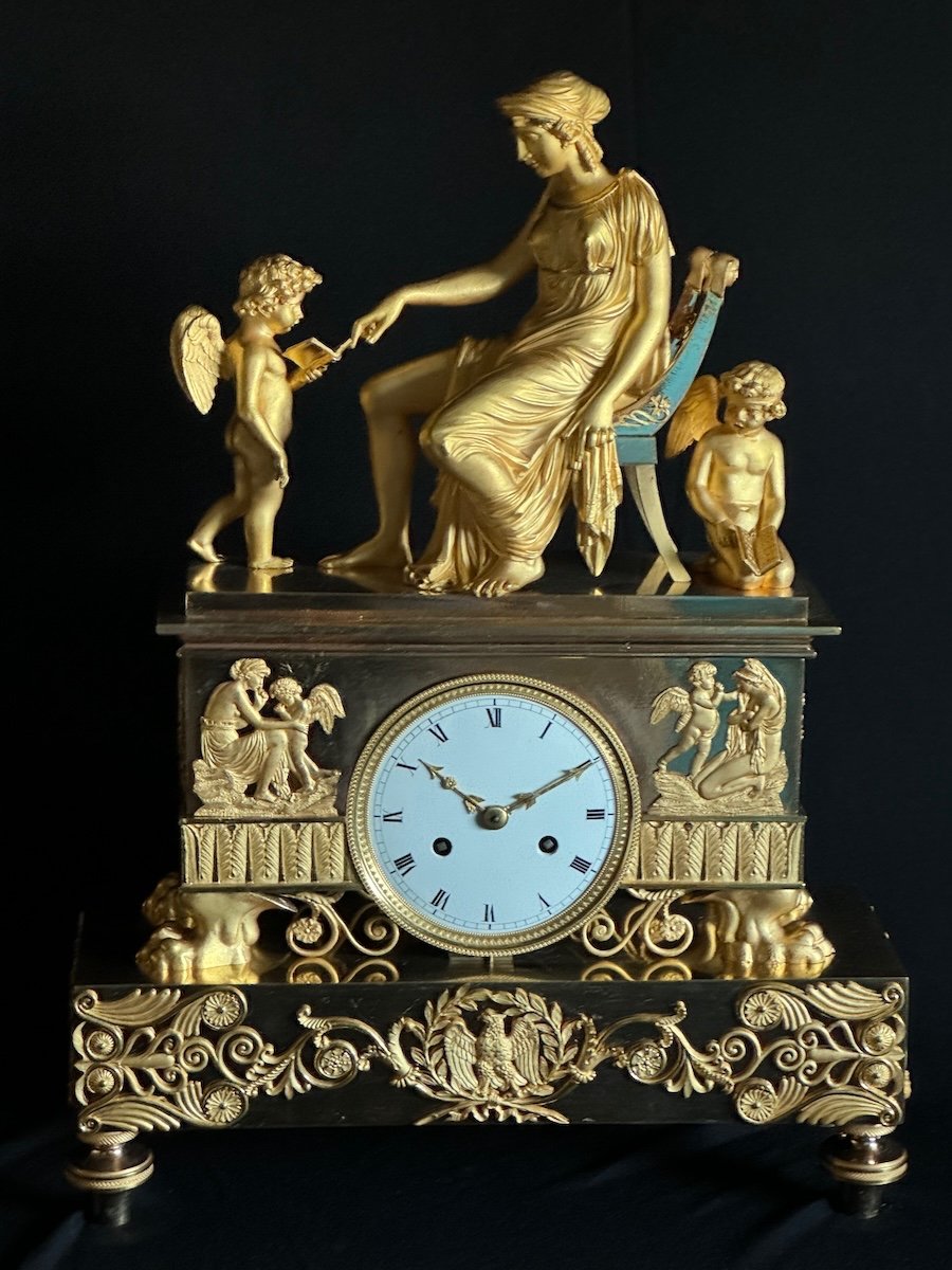 Antique French Empire Ormolu Clock 1810 - Venus, Cupid And Anteros - Rare Design-photo-8