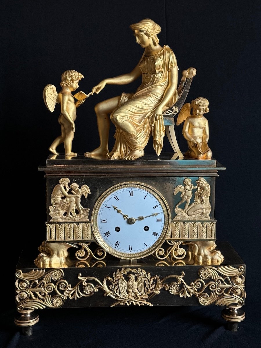 Antique French Empire Ormolu Clock 1810 - Venus, Cupid And Anteros - Rare Design