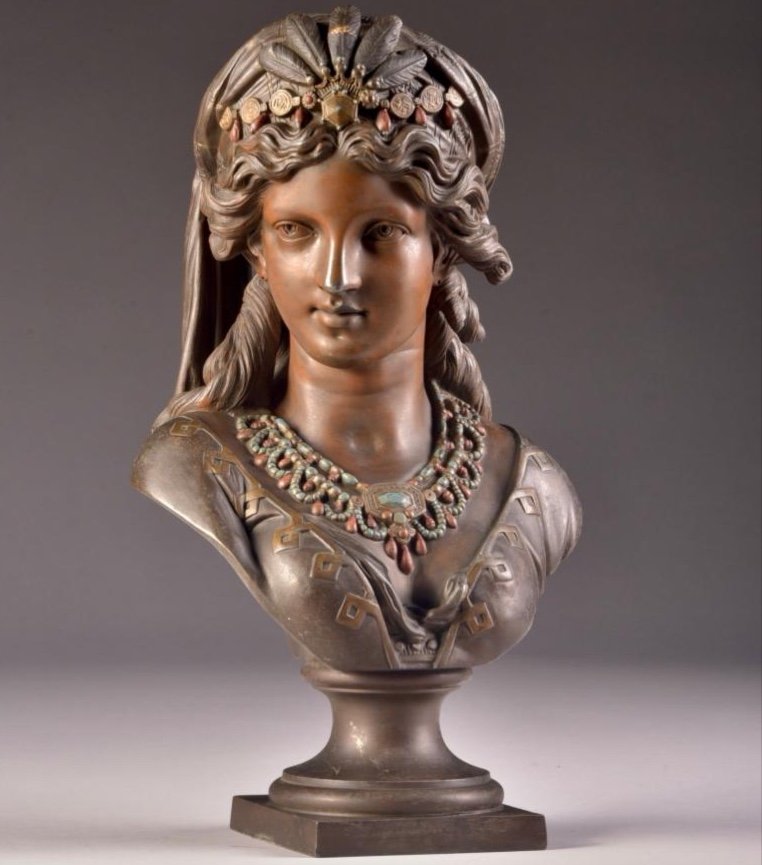 Buste Régule d'Europe Du Sud XIXème Siècle Jeune Femme Gracieuse Art Antique