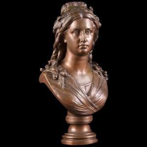 Buste Antique De Femme En Bronze Par Jean Jules Salmson Et P. Bauer, France, 1873