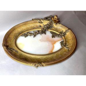 Exquisite 19th Century French Bronze Tray With Alabaster Stone Center