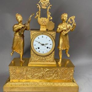  Horloge De Table à Musique En Bronze Empire 19ème Siècle