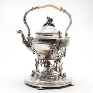 Ensemble Samovar Et Théière Plaqué Argent Christofle Du 19ème Ct Français - 4 Pièces Originales