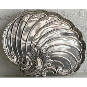 Exquisite 19th Century 800 Silver Shell Tray With Torch Handle Circa 1890