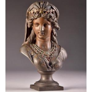 Buste Régule d'Europe Du Sud XIXème Siècle Jeune Femme Gracieuse Art Antique