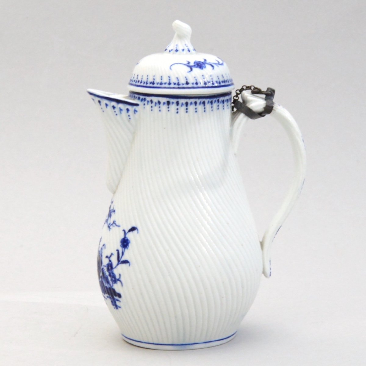 Tournai Porcelain Coffee Pot Thousand Sides Design  Blue And White Decor 18th Century