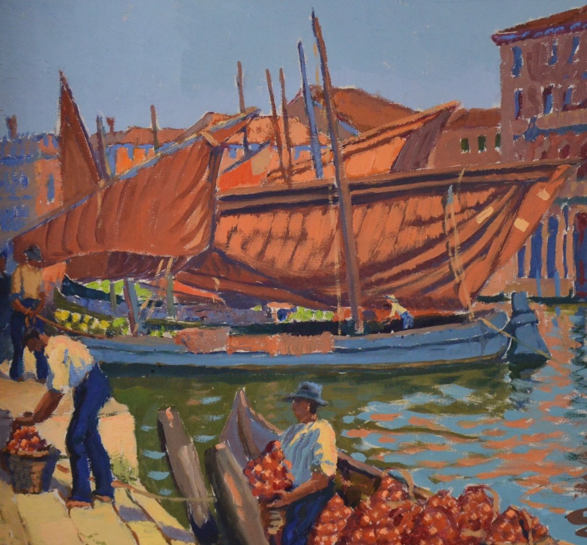 Lucien Frennet (1888-1949) Le March&eacute; Du Rialto Venise Huile Sur Toile-photo-3