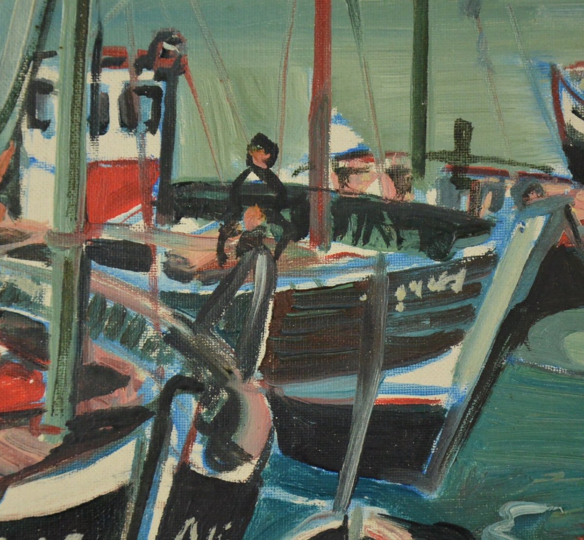 Georges Hanquet XXème  Barques à Marée Basse Huile Sur Panneau 1951-photo-3