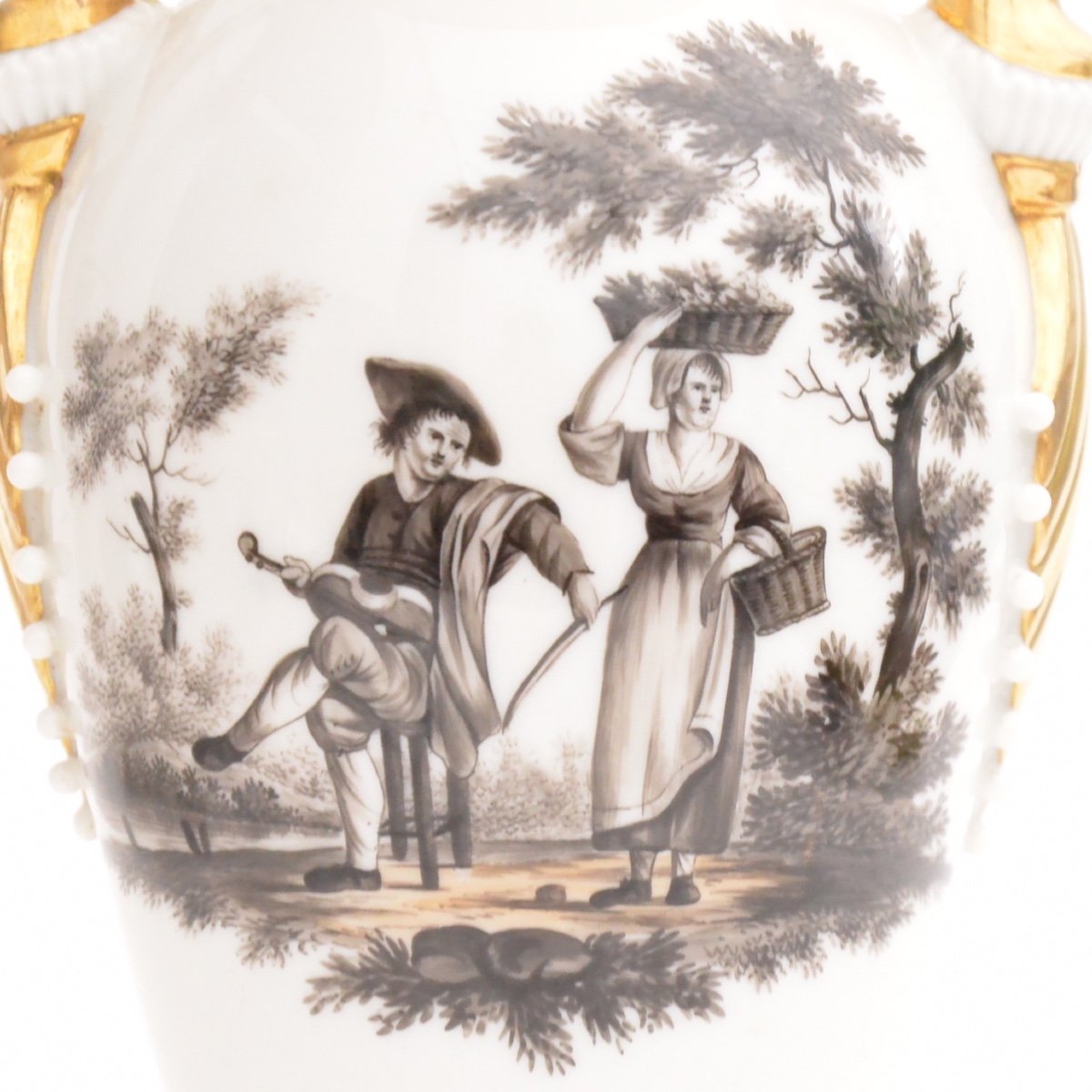 Porcelain Amphora Vase Decor Of Genre Scenes In Grisaille Joseph-antoine Neeles Nineteenth-photo-2