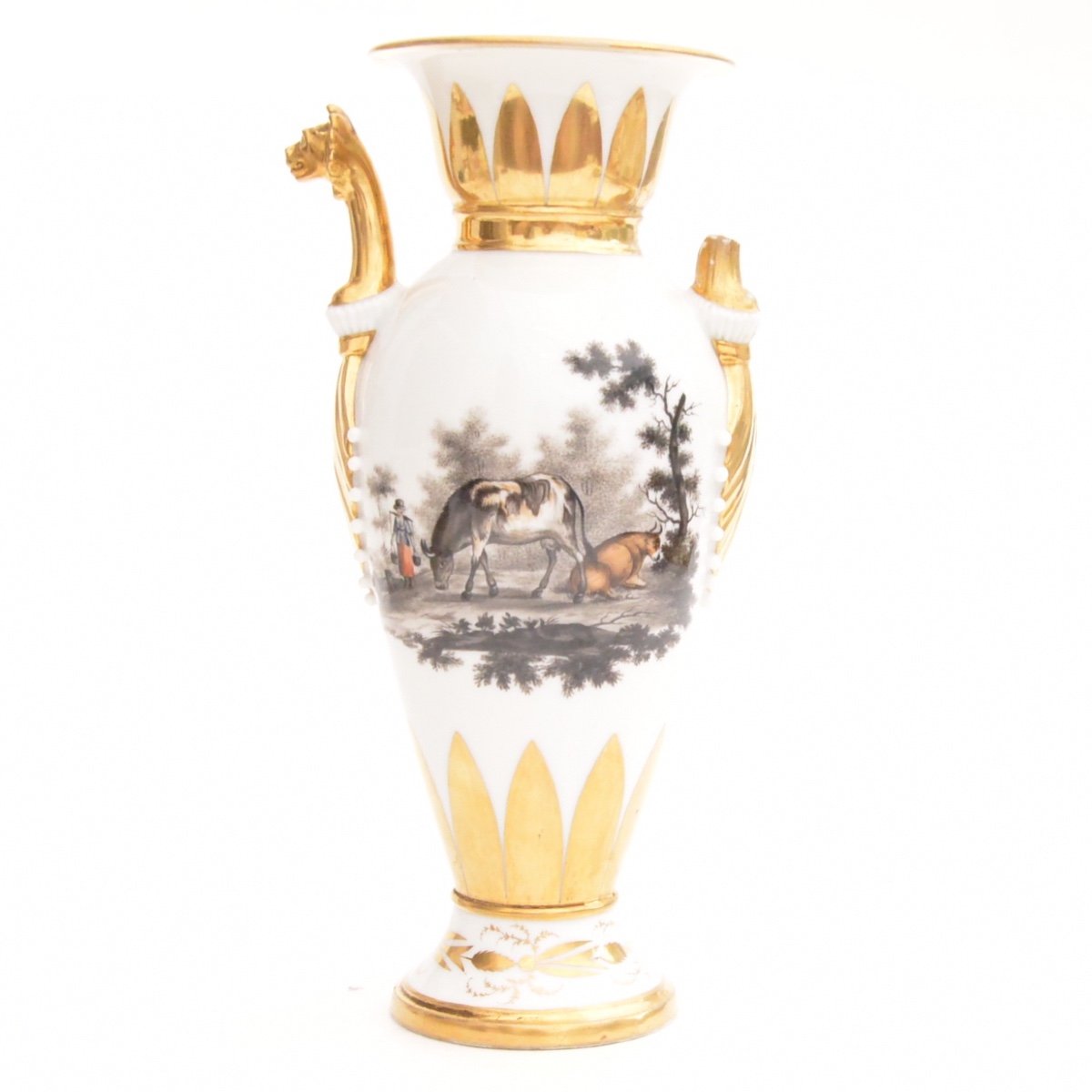 Vase Amphore En Porcelaine Décor De Scènes De Genre En Grisaille Joseph-antoine Neeles XIXème-photo-4