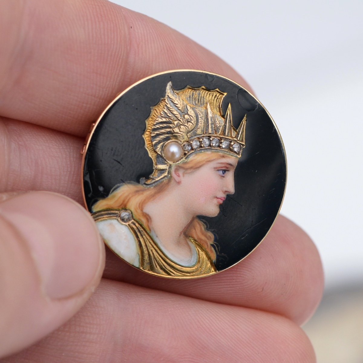 Broche En Or 18k Avec Un Portrait Sur émail-photo-2