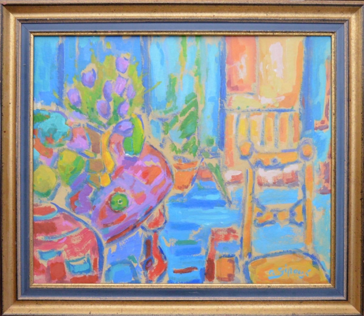 Antoine Giroux (1955) Tableau -intérieur Huile Sur Panneau - 50x60 cm