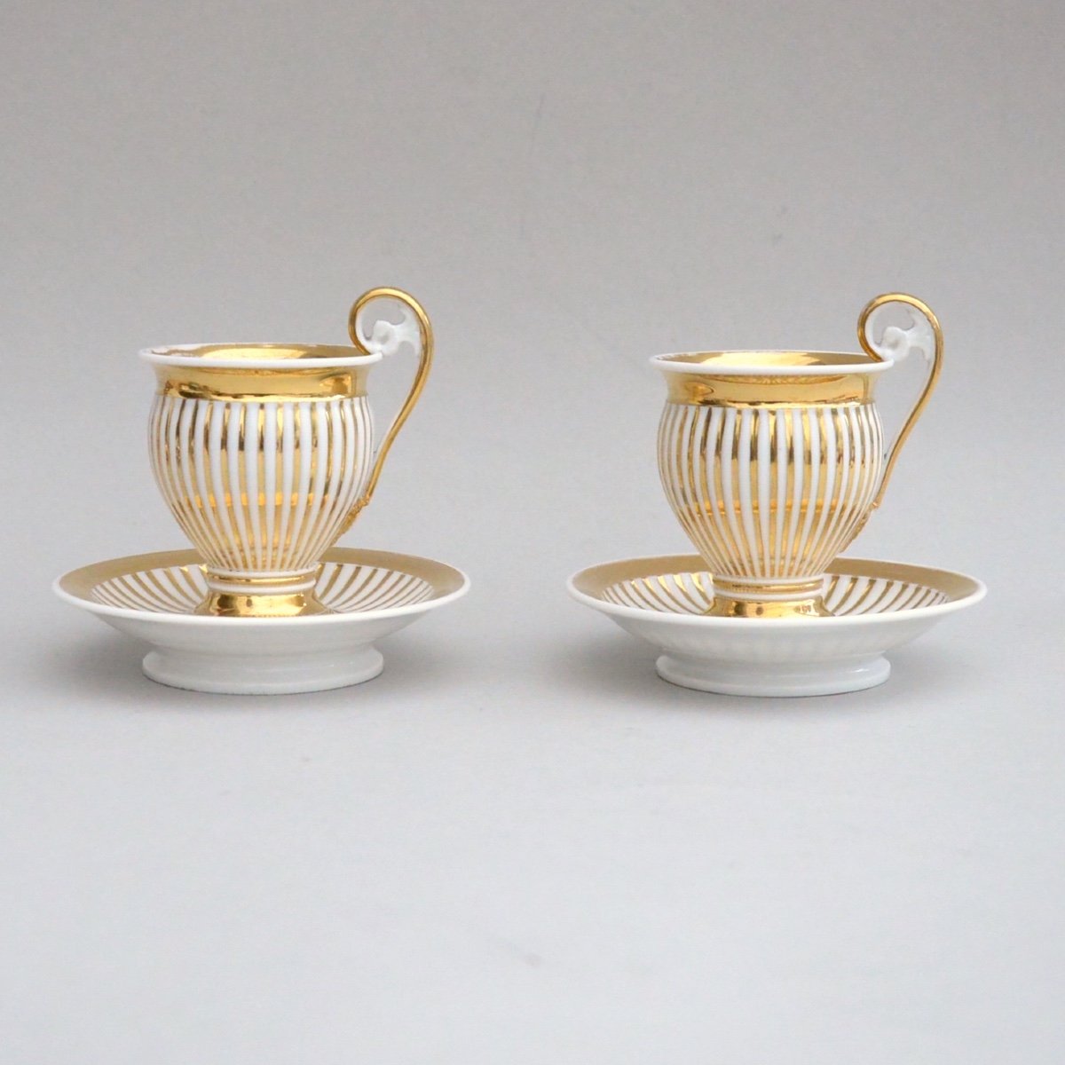 Pair Of Empire Porcelain Cups With Golden Decor 19th Century