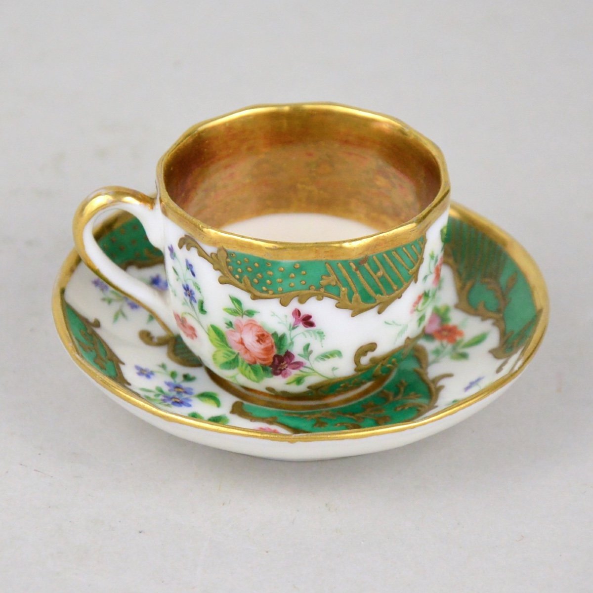 Miniature Tasse En Porcelaine De Bruxelles &agrave; D&eacute;cor Floral Manufacture Faber &agrave; Ixelles 1830-photo-2