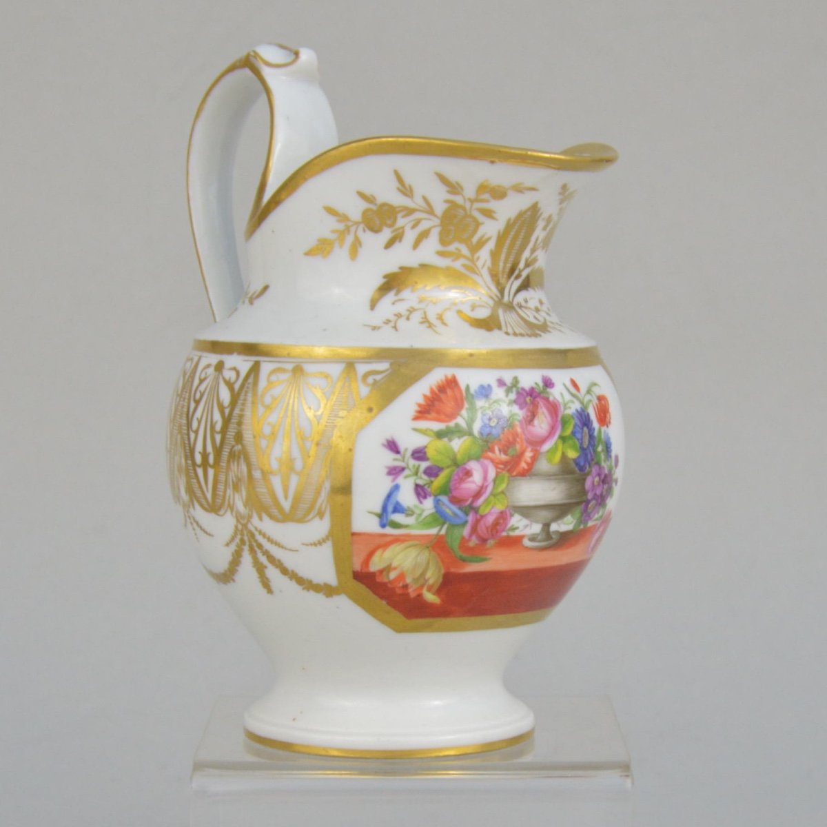  Paris Porcelain Milk Jug With Polychrome Decor Of Flowered Vase On The Entablature 1800