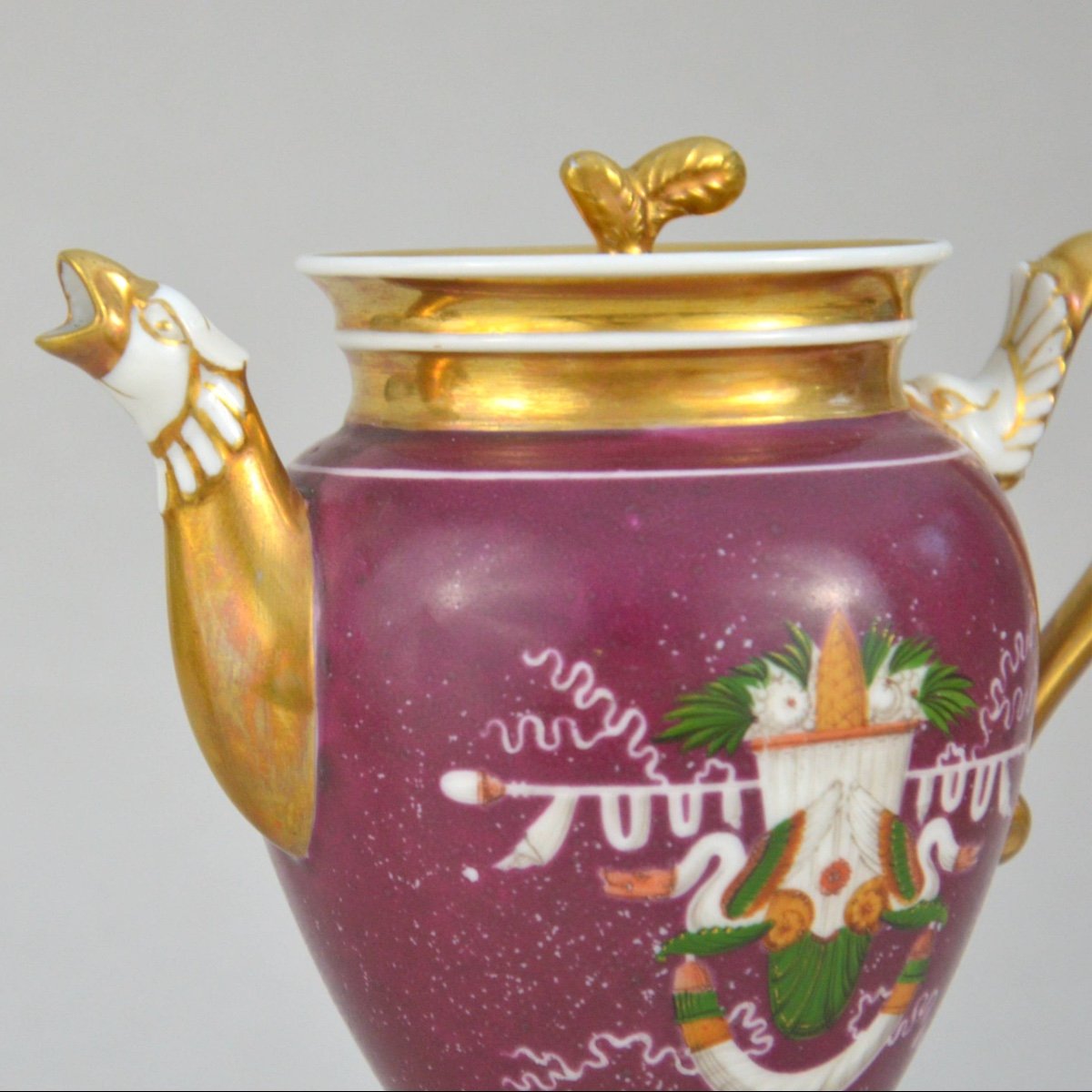 Miniature Paris Empire Porcelain Service With Polychrome Decor On A Purple Background 19th Century-photo-4