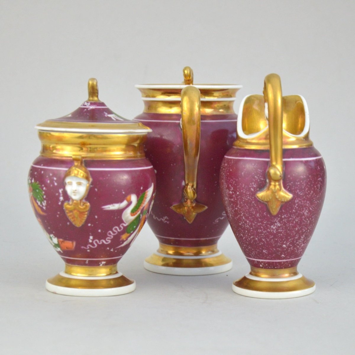 Miniature Paris Empire Porcelain Service With Polychrome Decor On A Purple Background 19th Century-photo-2