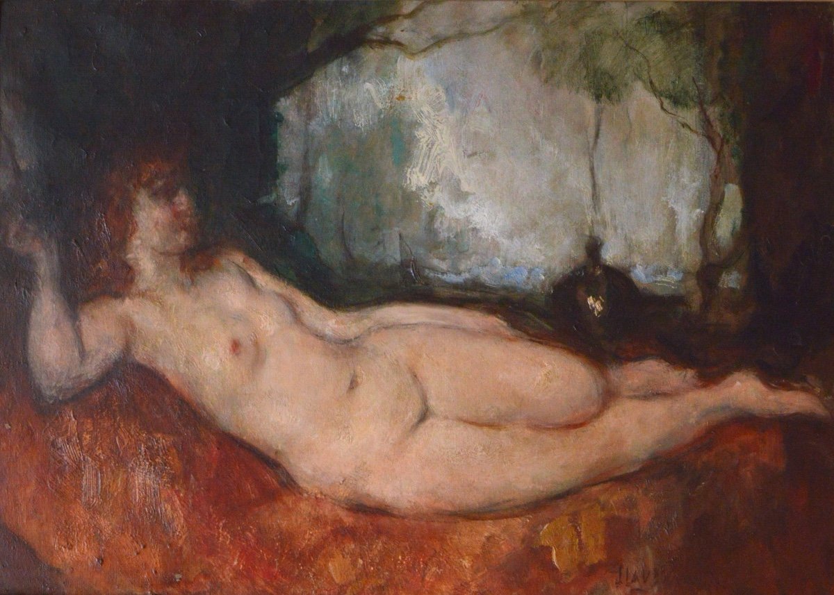 Jean Laudy (1877-1956) Belgian School Reclining Nude Oil On Canvas-photo-2