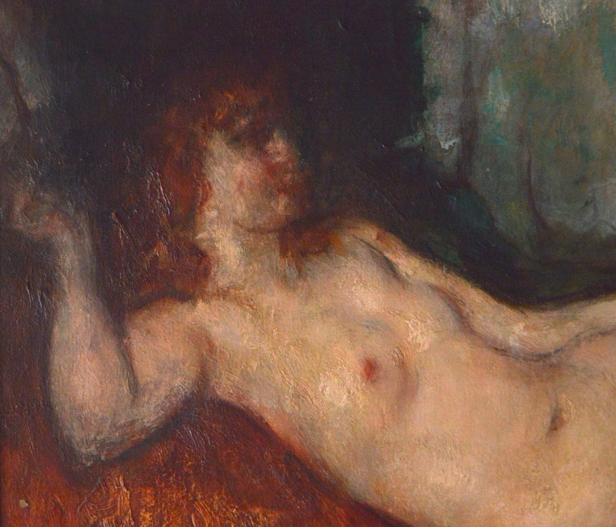 Jean Laudy (1877-1956) Belgian School Reclining Nude Oil On Canvas-photo-3