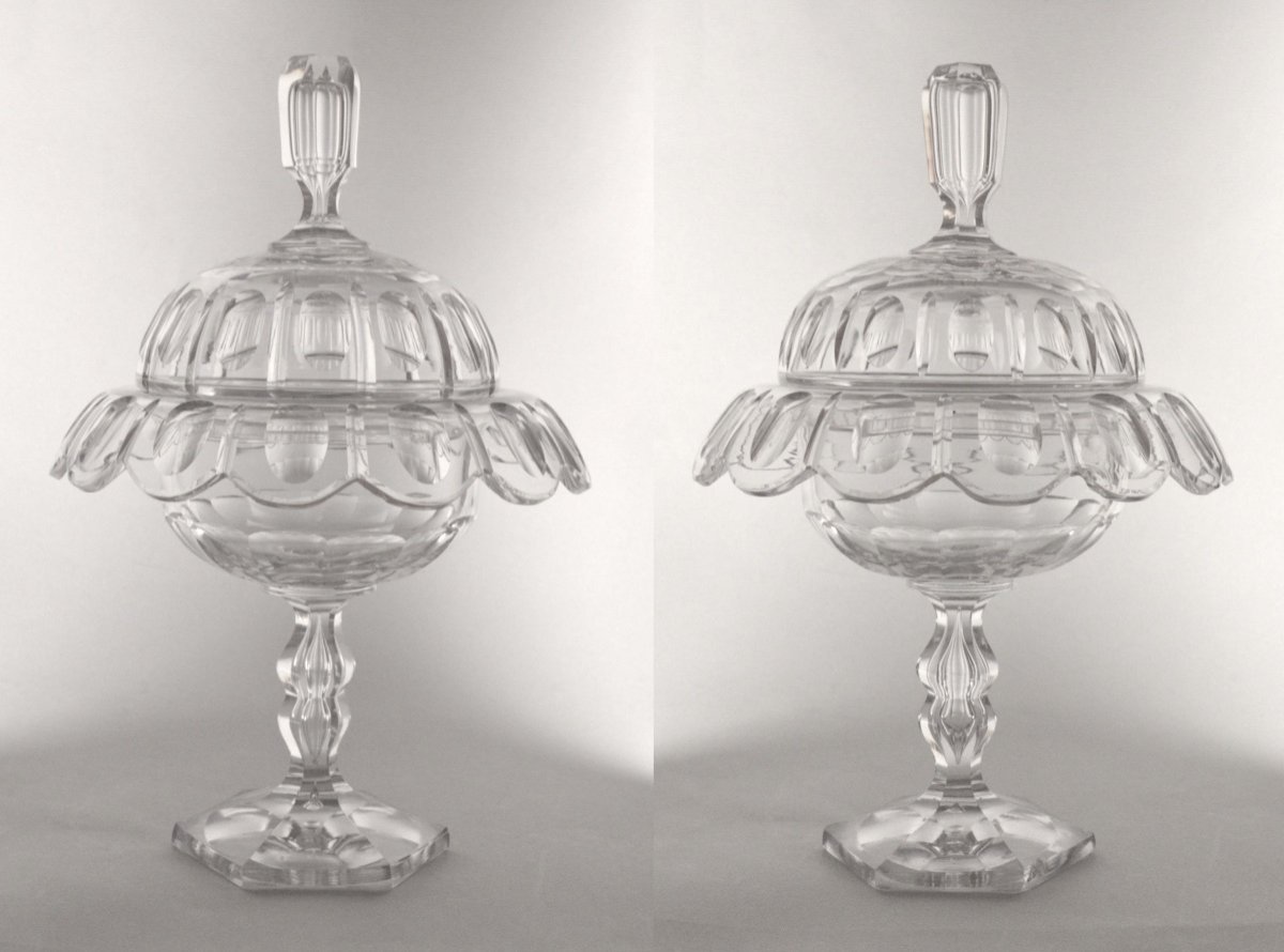 Pair Of Val Saint Lambert Crystal Drageoirs, Prince Of Wales Model, 19th Century