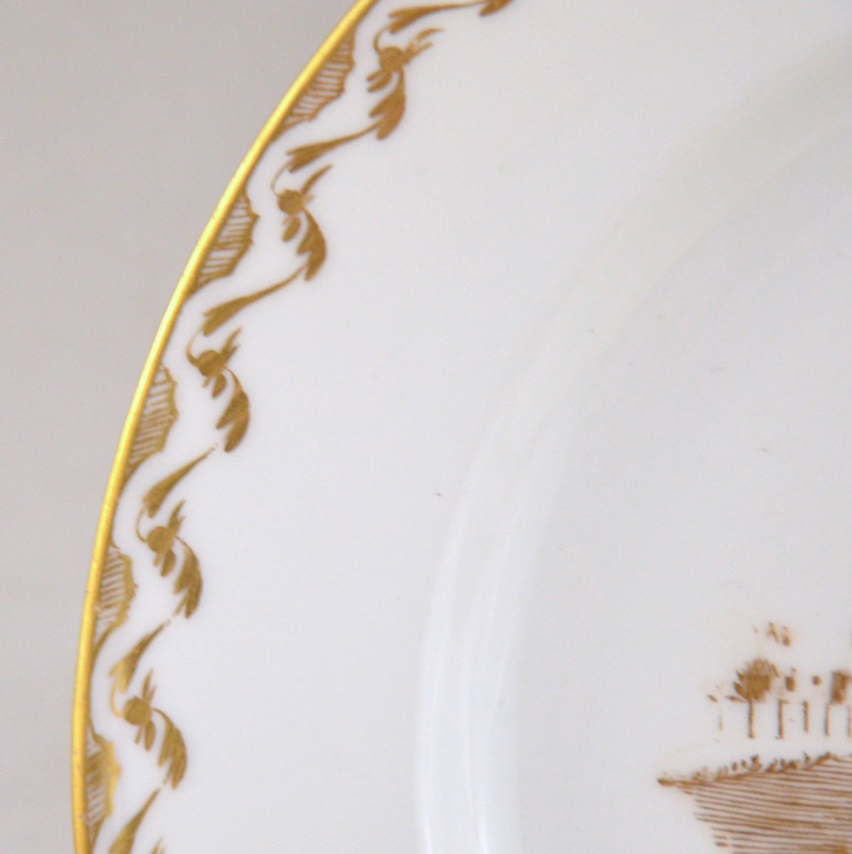 Louis Cretté Brussels Porcelain Plate With Gilded Landscape Decor Circa 1800 Signed Lc-photo-2