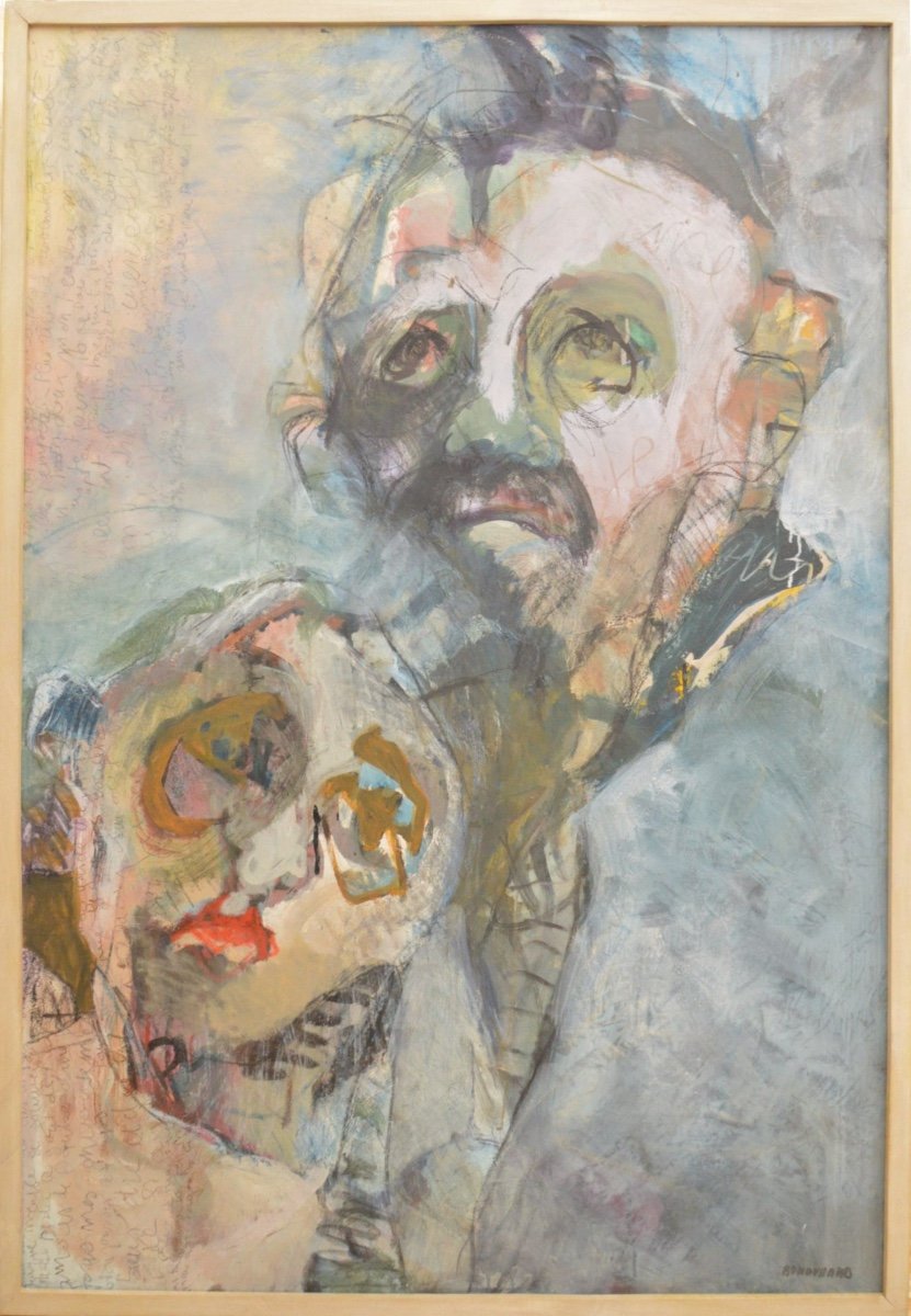 H&eacute;l&egrave;ne Bondurand Peinture portrait d&#039;un couple 129x88 cm technique mixte XXe